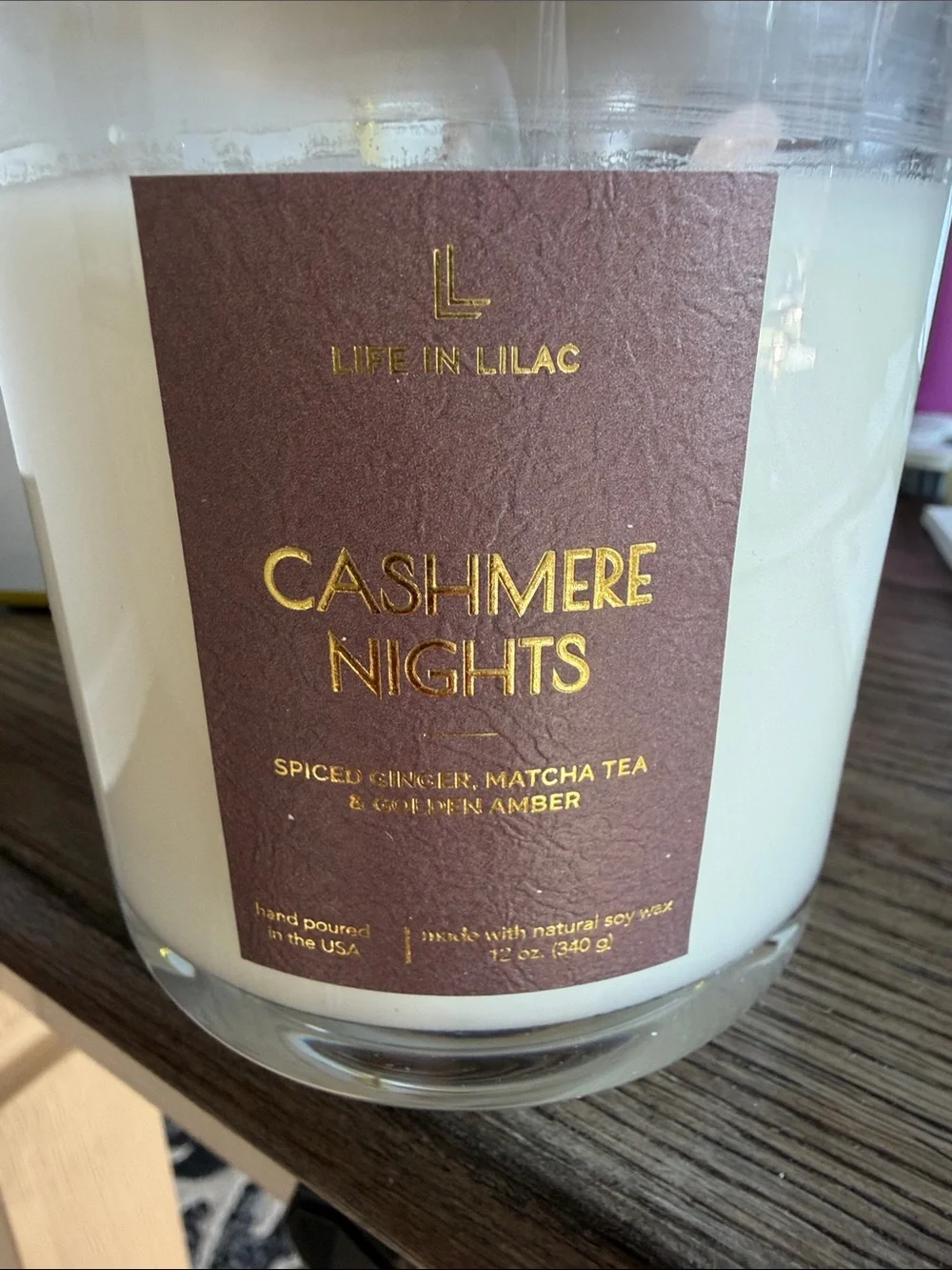 Life in Lilac Cashmere Nights Scented Candle - Cream with Gold Accents